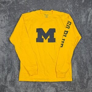 Champion Michigan Wolverines Long Sleeve T-Shirt Yellow Go Blue Mens Medium